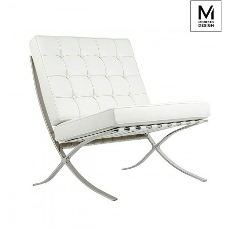 Modesto Fotel Barcelon Biały - Ekoskóra,  Stal Polerowana