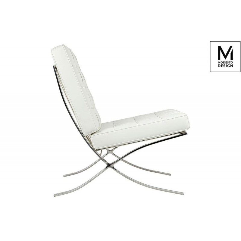 Modesto Fotel Barcelon Biały - Ekoskóra,  Stal Polerowana