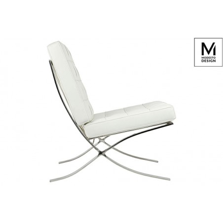 Modesto Fotel Barcelon Biały - Ekoskóra,  Stal Polerowana