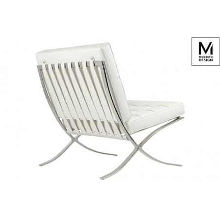 Modesto Fotel Barcelon Biały - Ekoskóra,  Stal Polerowana