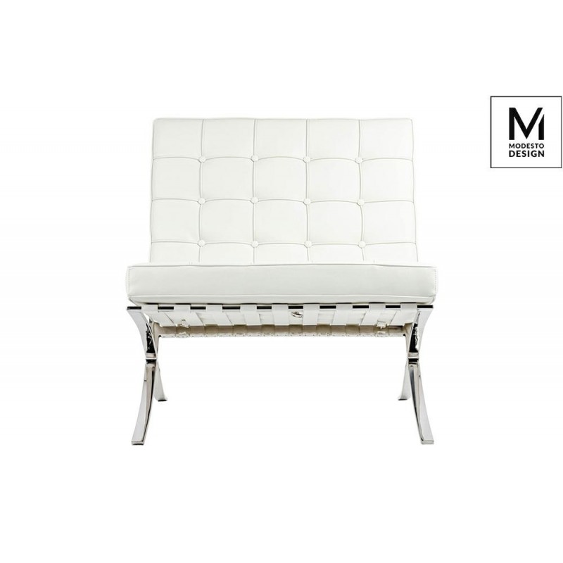 Modesto Fotel Barcelon Biały - Ekoskóra,  Stal Polerowana