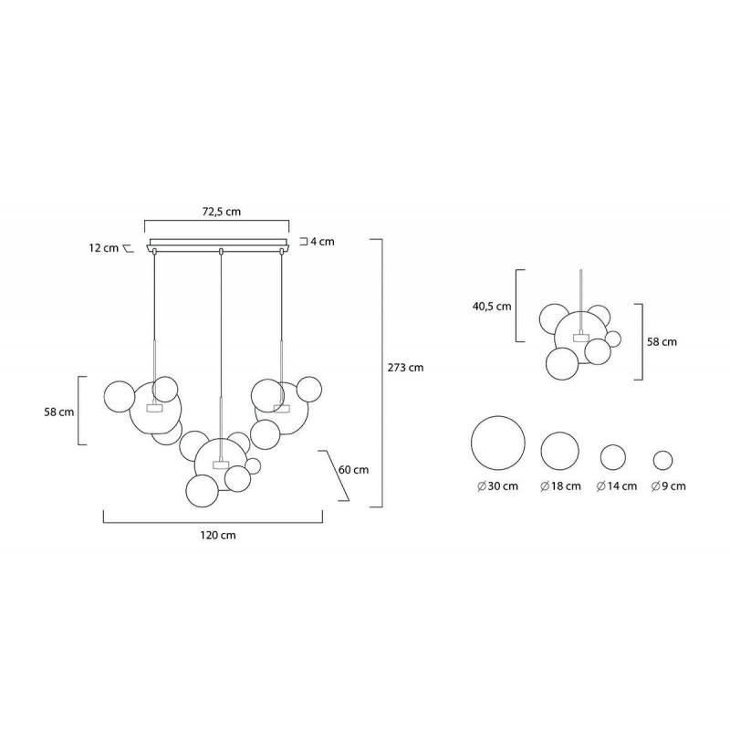 Lampa Wisząca Capri Line 3 Złota / Biała  - 180 Led, Aluminium, Szkło