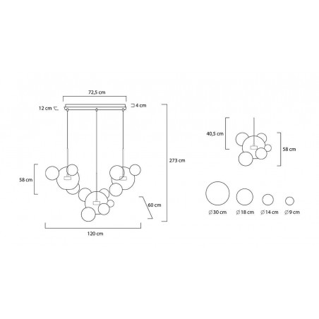 Lampa Wisząca Capri Line 3 Złota / Biała  - 180 Led, Aluminium, Szkło
