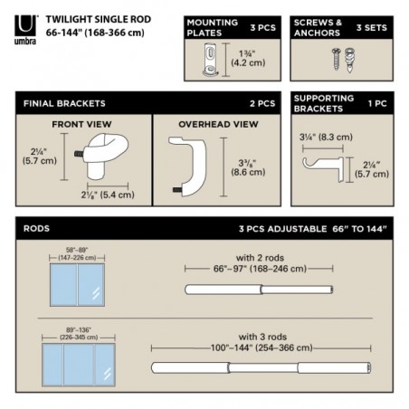 Umbra Karnisz Twilight 168 - 365 Cm       Czarny Mat