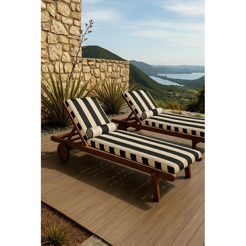 Zestaw ogrodowy AZURE leżak z materacem  i poduszką biało-czarny