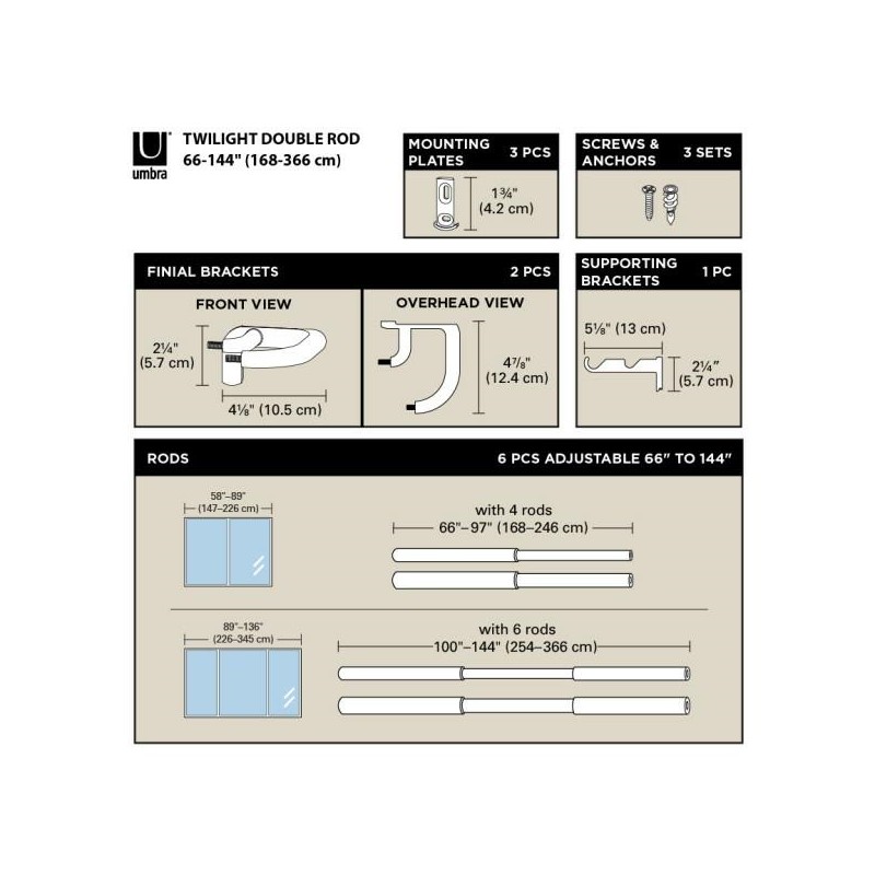 Umbra Karnisz Twilight Double 168 - 365   Cm Srebrny