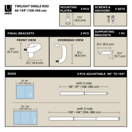 Umbra Karnisz Twilight 168 - 365 Cm       Srebrny