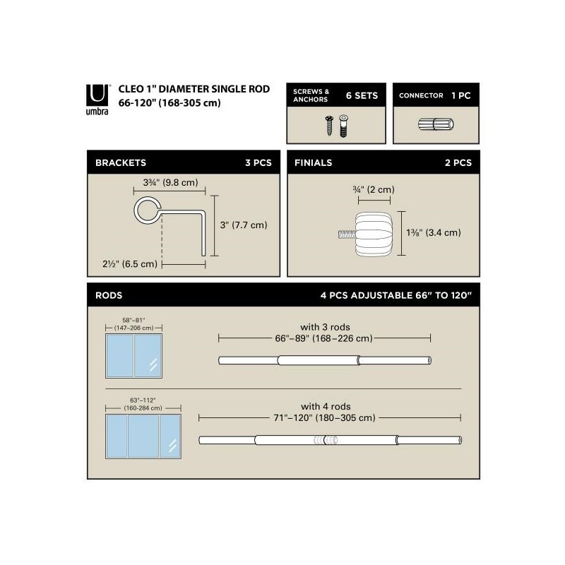 Umbra Karnisz Cleo 168 - 305 Cm Złoty