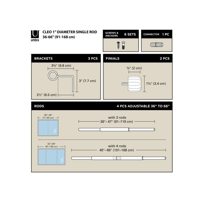 Umbra Karnisz Cleo 91 - 168 Cm Srebrny