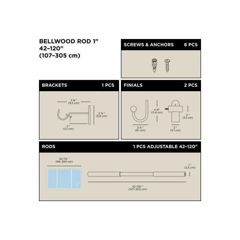 Umbra Karnisz Bellwood 107 - 305 Cm       Biały / Brązowy