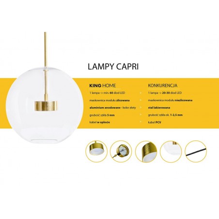 Moosee Lampa Wisząca Capri Disc 5 Złota   - 300 Led, Aluminium, Szkło
