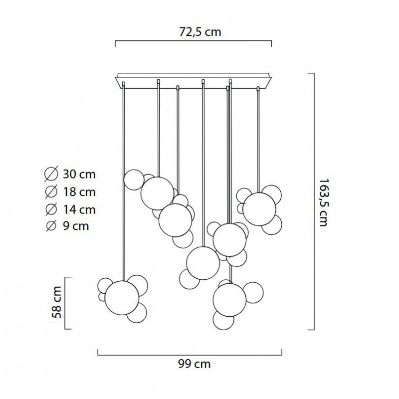 Lampa wisząca CAPRI LINE 7 złota - 420 LED, aluminium, szkło