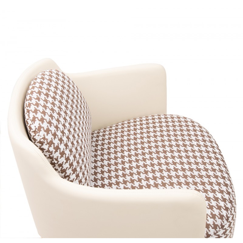 Fotel Venice Tkanina Pepitka              Biało-Brązowa - Złota Podstawa, Beżowa Ekoskóra