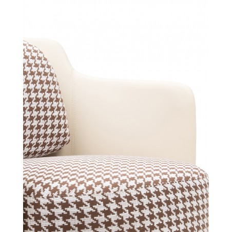 Fotel Venice Tkanina Pepitka              Biało-Brązowa - Złota Podstawa, Beżowa Ekoskóra