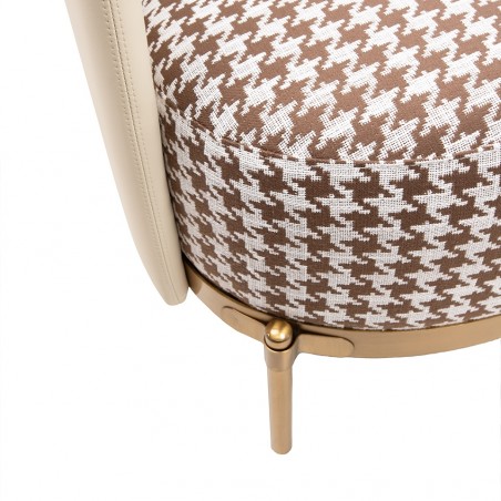 Fotel Venice Tkanina Pepitka              Biało-Brązowa - Złota Podstawa, Beżowa Ekoskóra