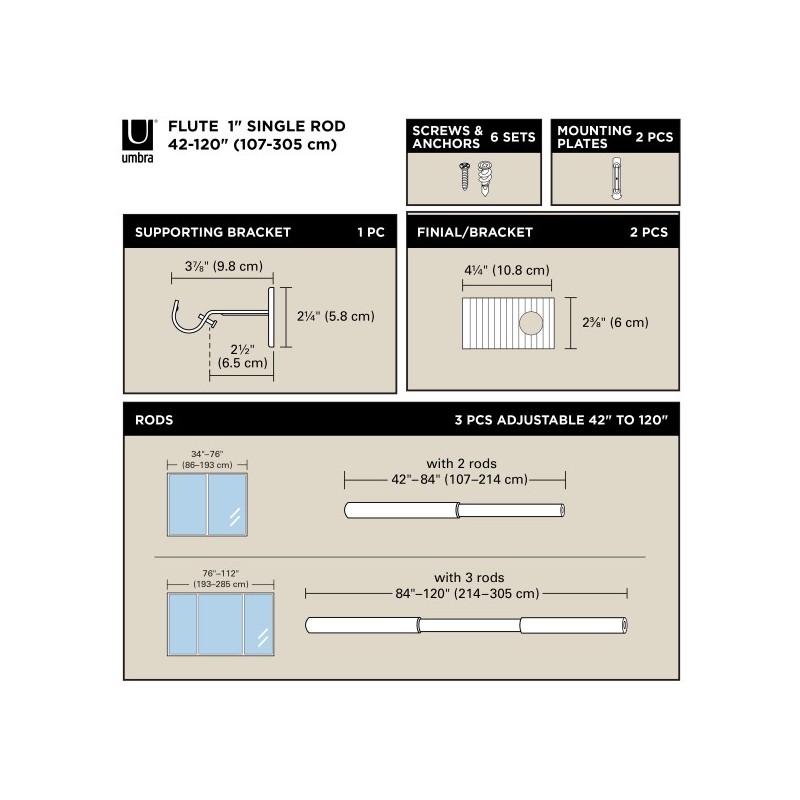 Umbra Karnisz Flute 107-305 Cm Nikiel /   Stal