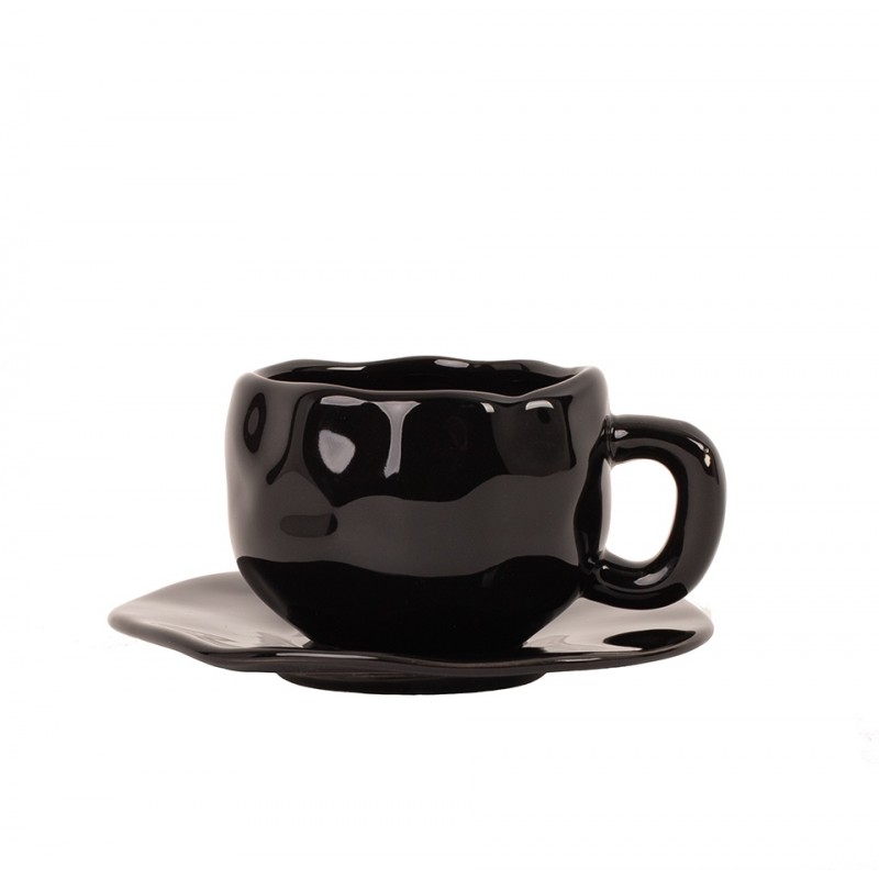 Filiżanka Ze Spodkiem Shp Biała Róża      Coco Czarna