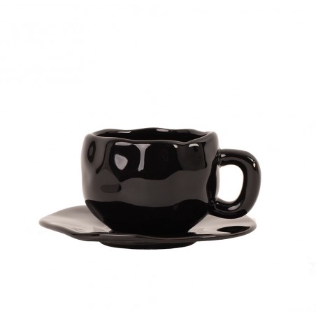 Filiżanka Ze Spodkiem Shp Biała Róża      Coco Czarna