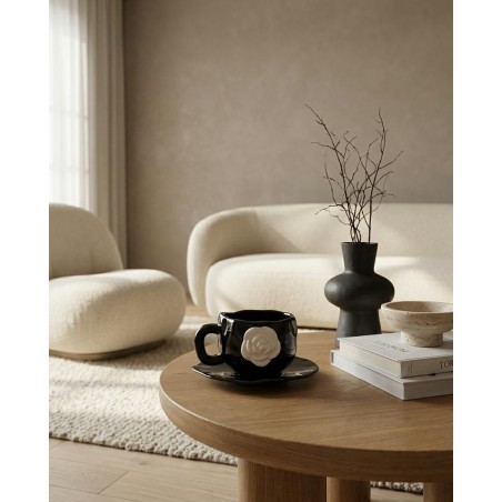 Filiżanka Ze Spodkiem Shp Biała Róża      Coco Czarna