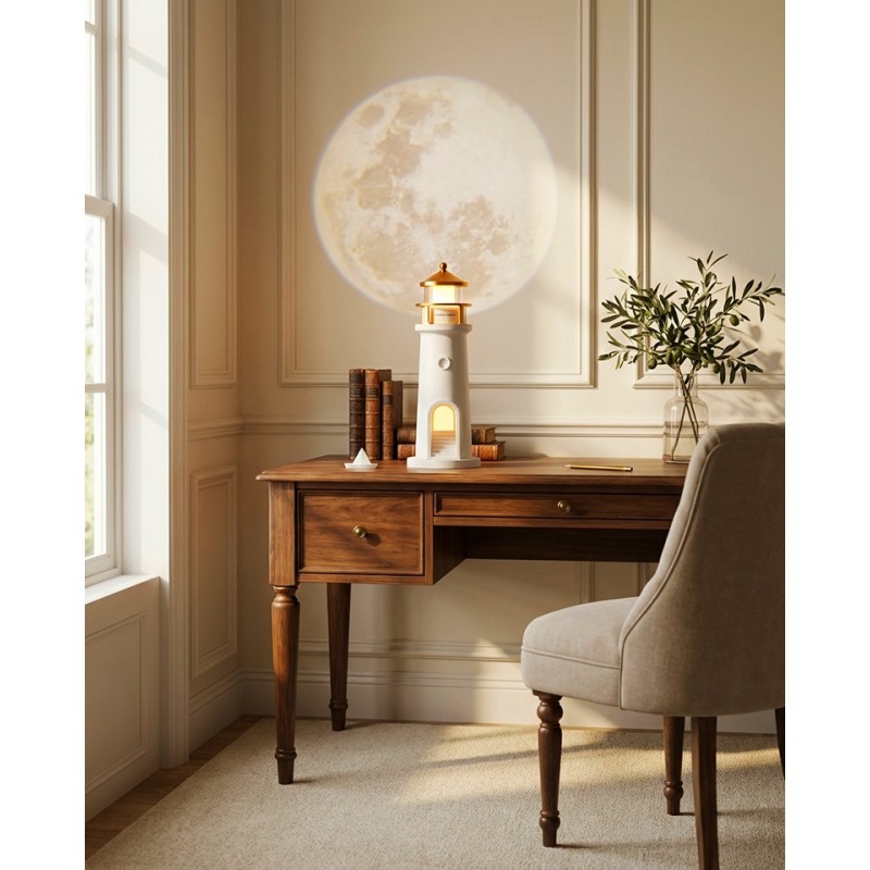 Lampka Nocna Z Projektorem Shp            Lighthouse Biało-Złota