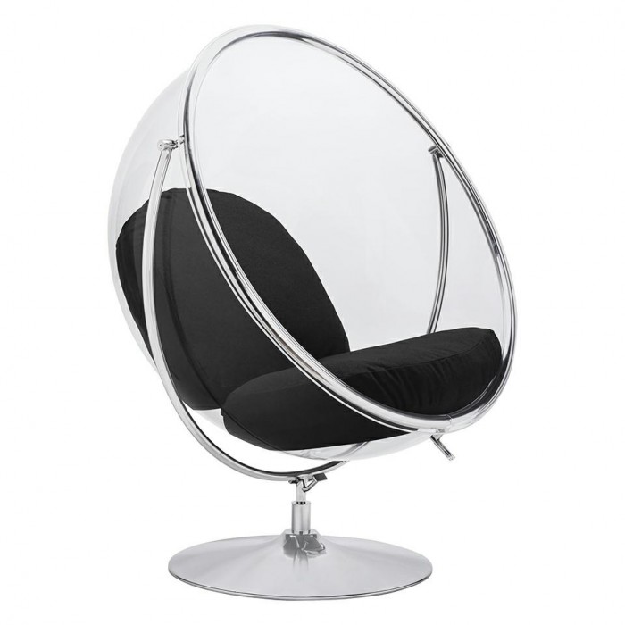 Fotel Bubble Stand 2 Poduszka Czarna - Akryl, Chrom, Wełna