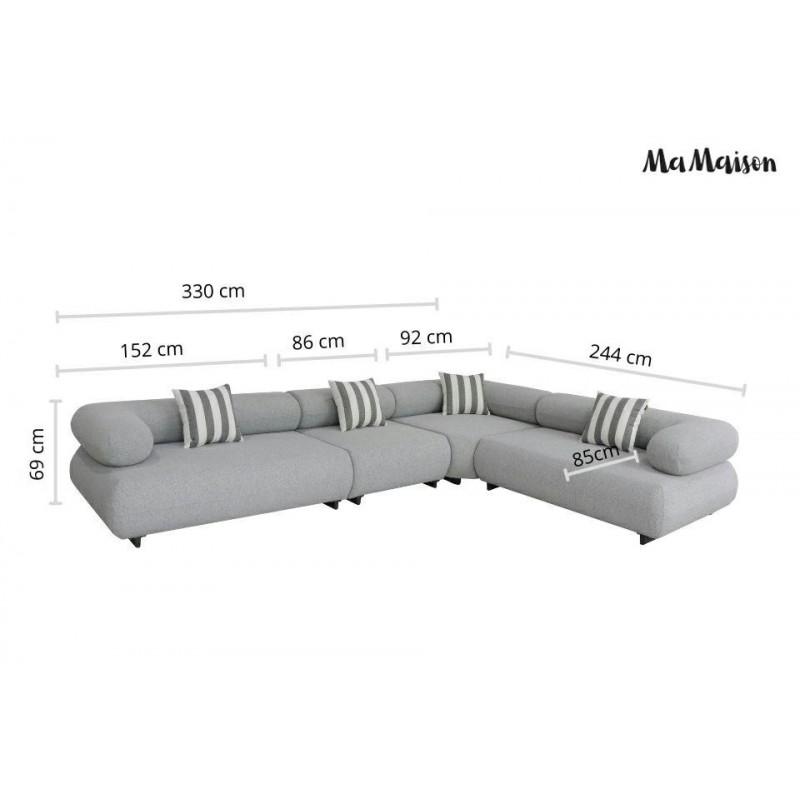 Mamaison Sofa Narożna Ogrodowa Alexander  4 Szara (Poduszki I Pokrowiec W Zestawie)