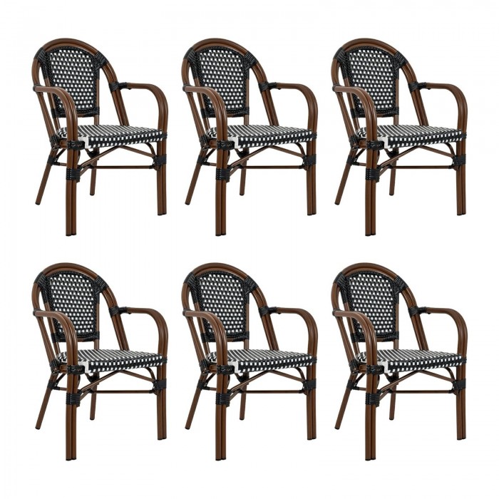 Zestaw 6 Krzeseł Ogrodowych Cafe Paris    Arm Brązowy Rattan