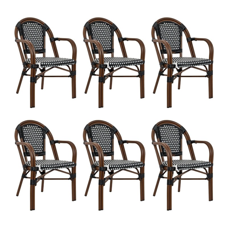 Zestaw 6 Krzeseł Ogrodowych Cafe Paris    Arm Brązowy Rattan