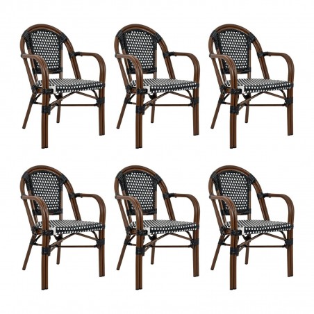 Zestaw 6 Krzeseł Ogrodowych Cafe Paris    Arm Brązowy Rattan