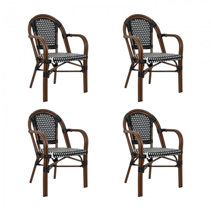 Zestaw 4 Krzeseł Ogrodowych Cafe Paris    Arm Brązowy Rattan