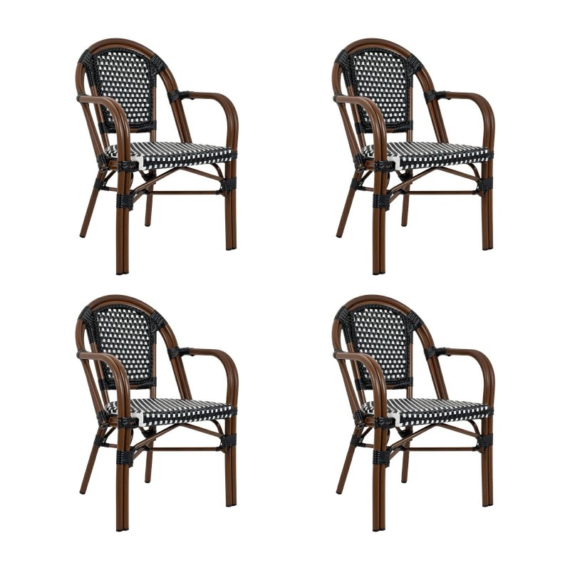 Zestaw 4 Krzeseł Ogrodowych Cafe Paris    Arm Brązowy Rattan