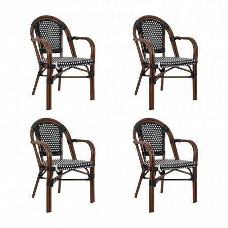 Zestaw 4 Krzeseł Ogrodowych Cafe Paris    Arm Brązowy Rattan