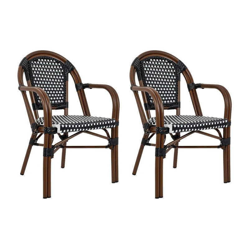 Zestaw 2 Krzeseł Ogrodowych Cafe Paris    Arm Brązowy Rattan