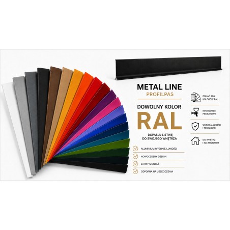 Listwa przypodłogowa aluminiowa lakierowana na dowolny kolor RAL 90/6SF metal line Profilpas - cokół H6, 200 cm
