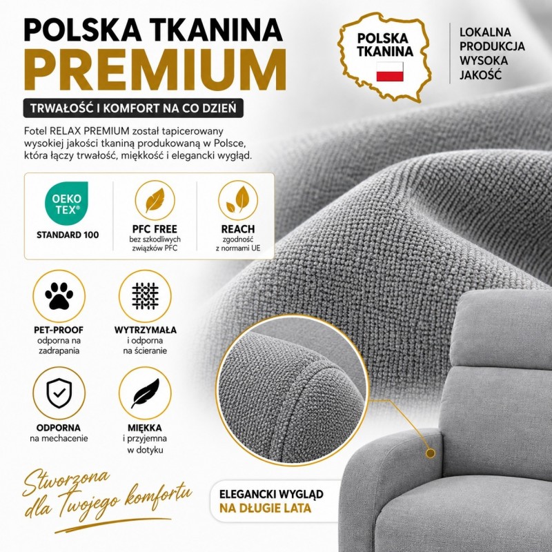 Fotel Wypoczynkowy Rozkładany Relax       Premium Jasny Szary