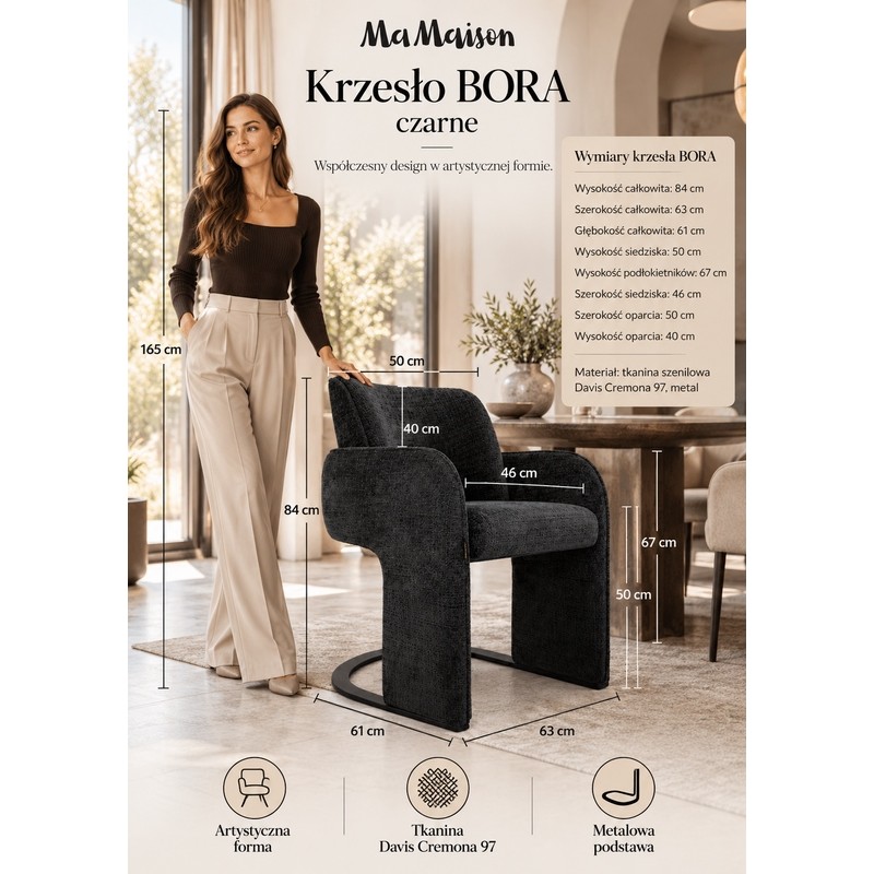 Mamaison Krzesło Bora Czarne