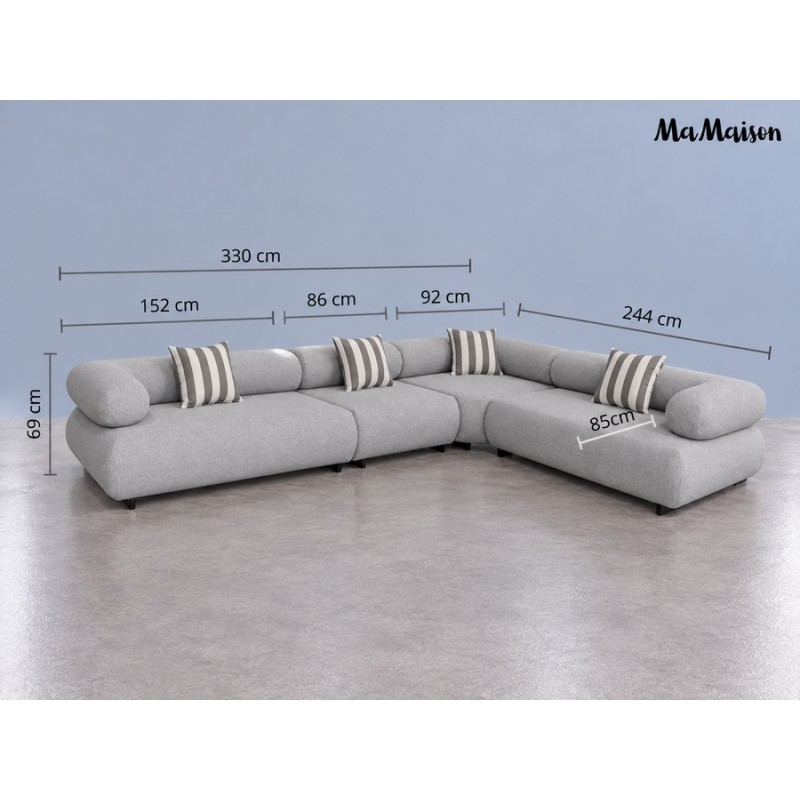 Mamaison Sofa Narożna Ogrodowa Alexander  4 Szara (Poduszki I Pokrowiec W Zestawie)