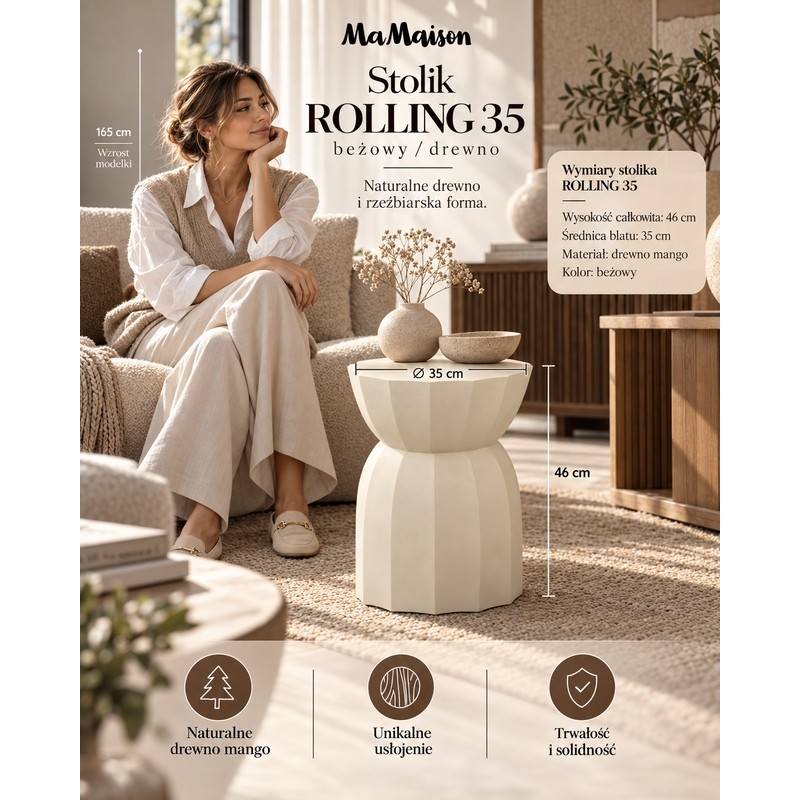 Mamaison Stolik Rolling Beżowy / Drewno