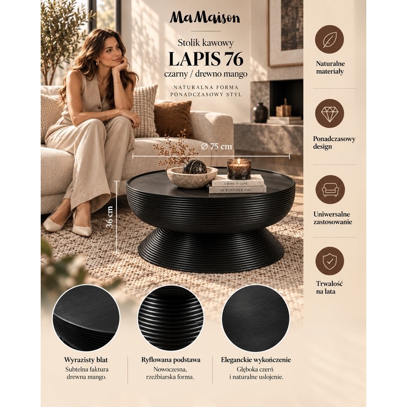 Mamaison Stolik Kawowy Lapis 76 Czarny