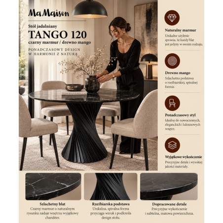 Mamaison Stół Jadalniany Tango 120        Czarny Marmur / Drewno Mango