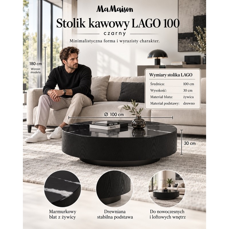 Mamaison Stolik Kawowy Lago 100 Czarny