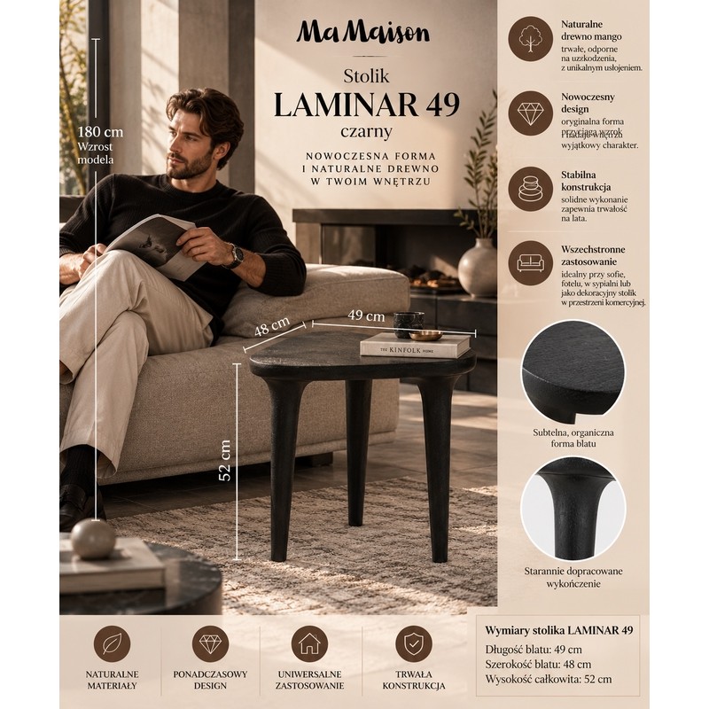 Mamaison Stolik Laminar Czarny / Drewno