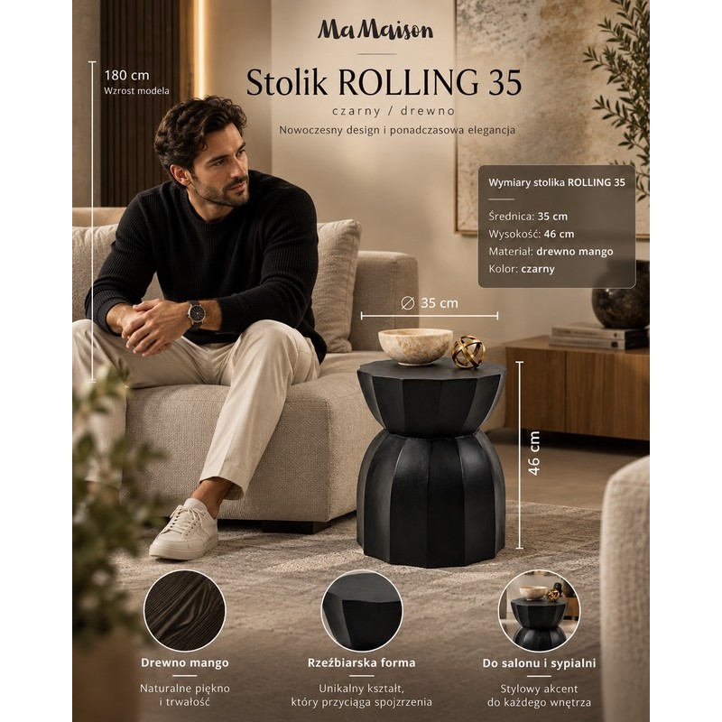 Mamaison Stolik Rolling Czarny / Drewno