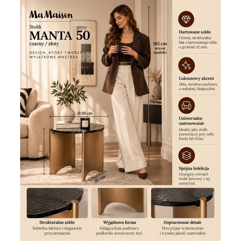 Mamaison Stolik Manta 50 Brązowy / Złoty