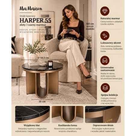 Mamaison Stolik Kawowy Harper 55 Złoty    / Czarny Marmur