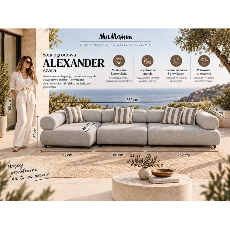 Mamaison Sofa Ogrodowa Alexander Szara    (Poduszki I Pokrowiec W Zestawie)