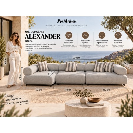 Mamaison Sofa Ogrodowa Alexander Szara    (Poduszki I Pokrowiec W Zestawie)