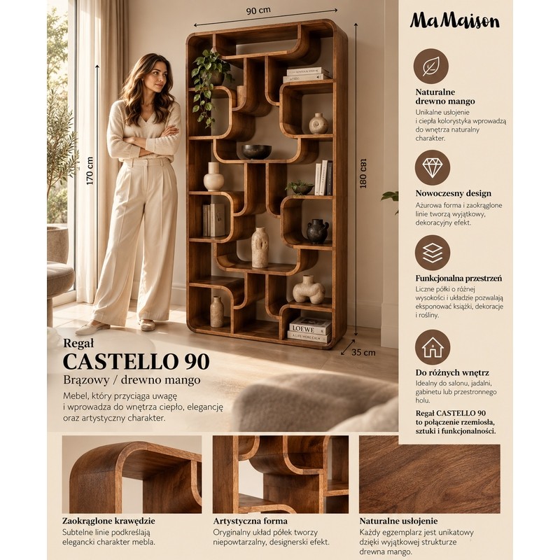 Mamaison Regał Castello 90 Brązowy