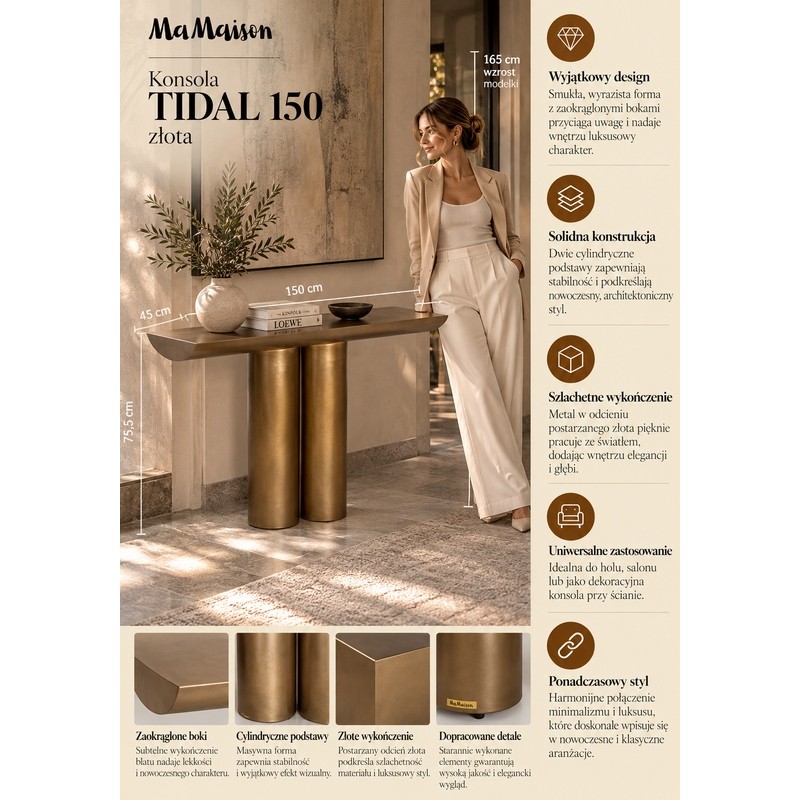 Mamaison Konsola Tidal 150 Złota