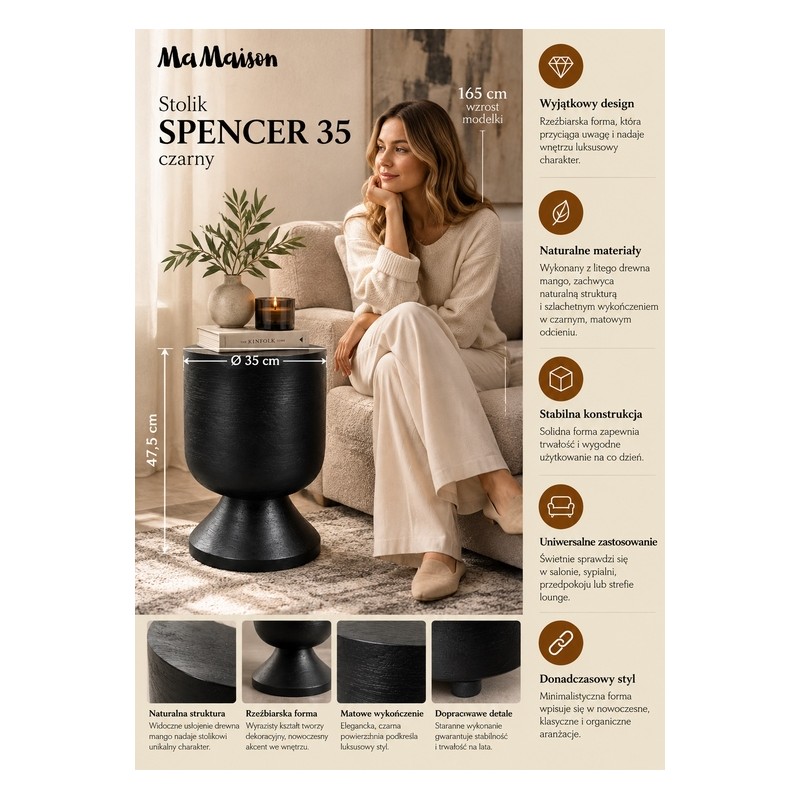 Mamaison Stolik Spencer 35 Czarny